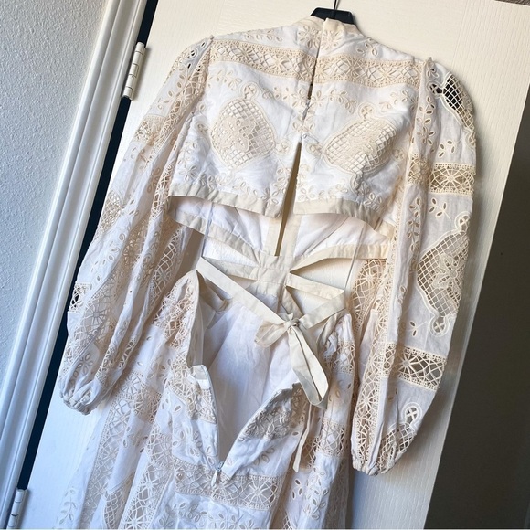 Zimmermann Dress Aliane Cutout Broderie Anglaise Lace Cotton Mini Ivory 2 NWT - Picture 8 of 13